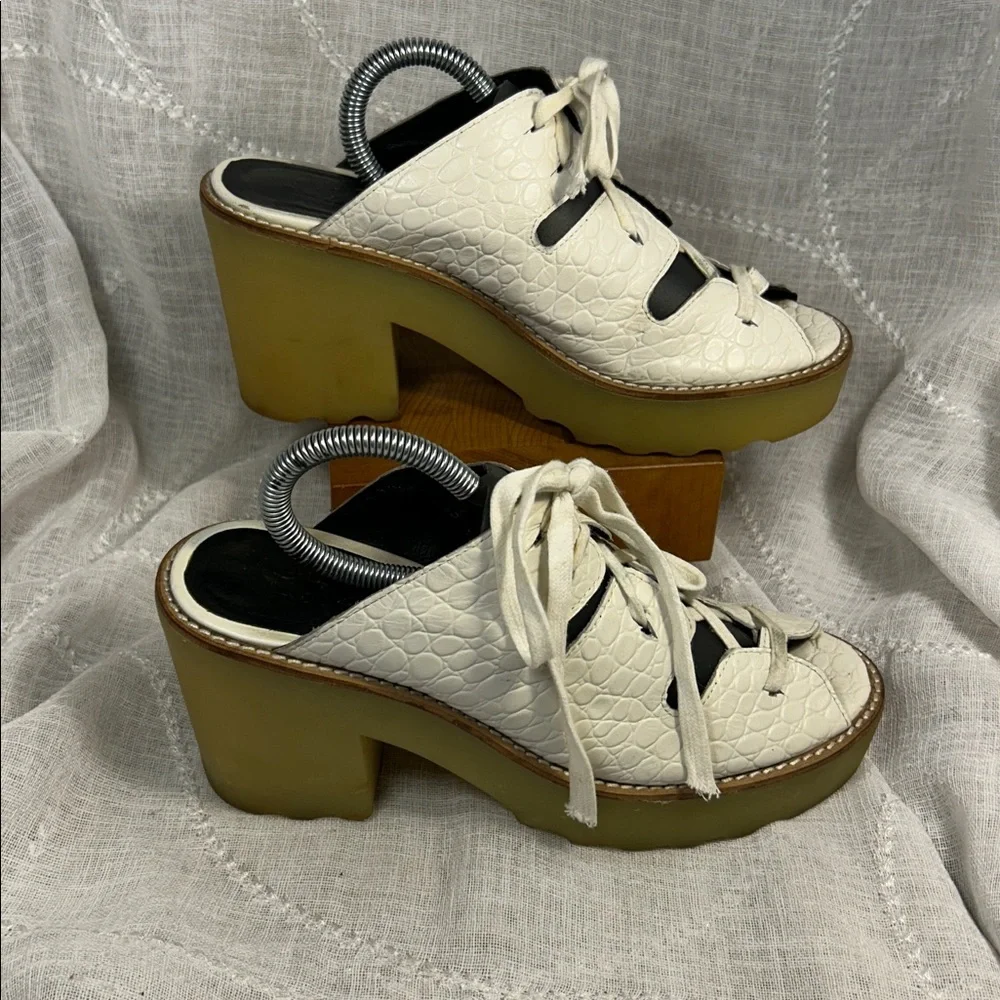 TBA To Be Announced leather lace up heeled sandals